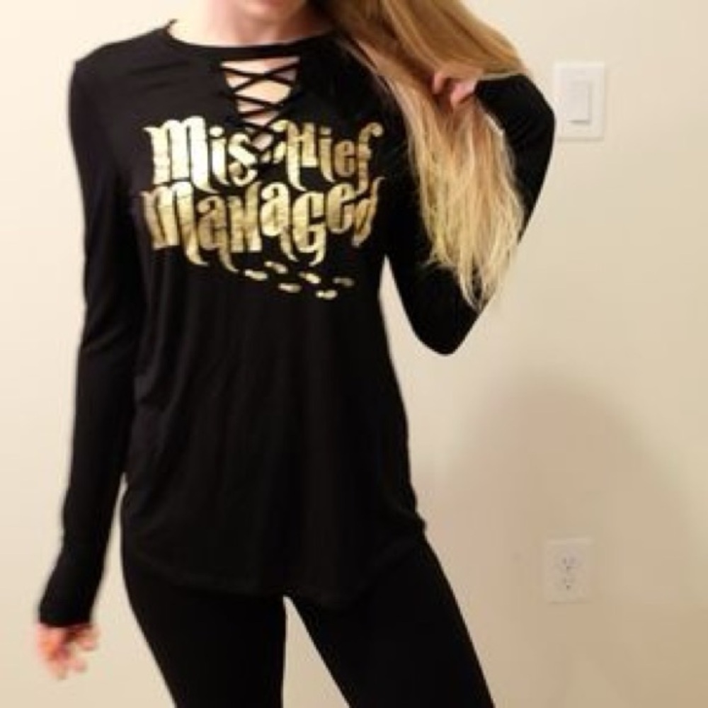 Harry Potter Mischief Managed‎ Lace Front Long Sleeve Top size L